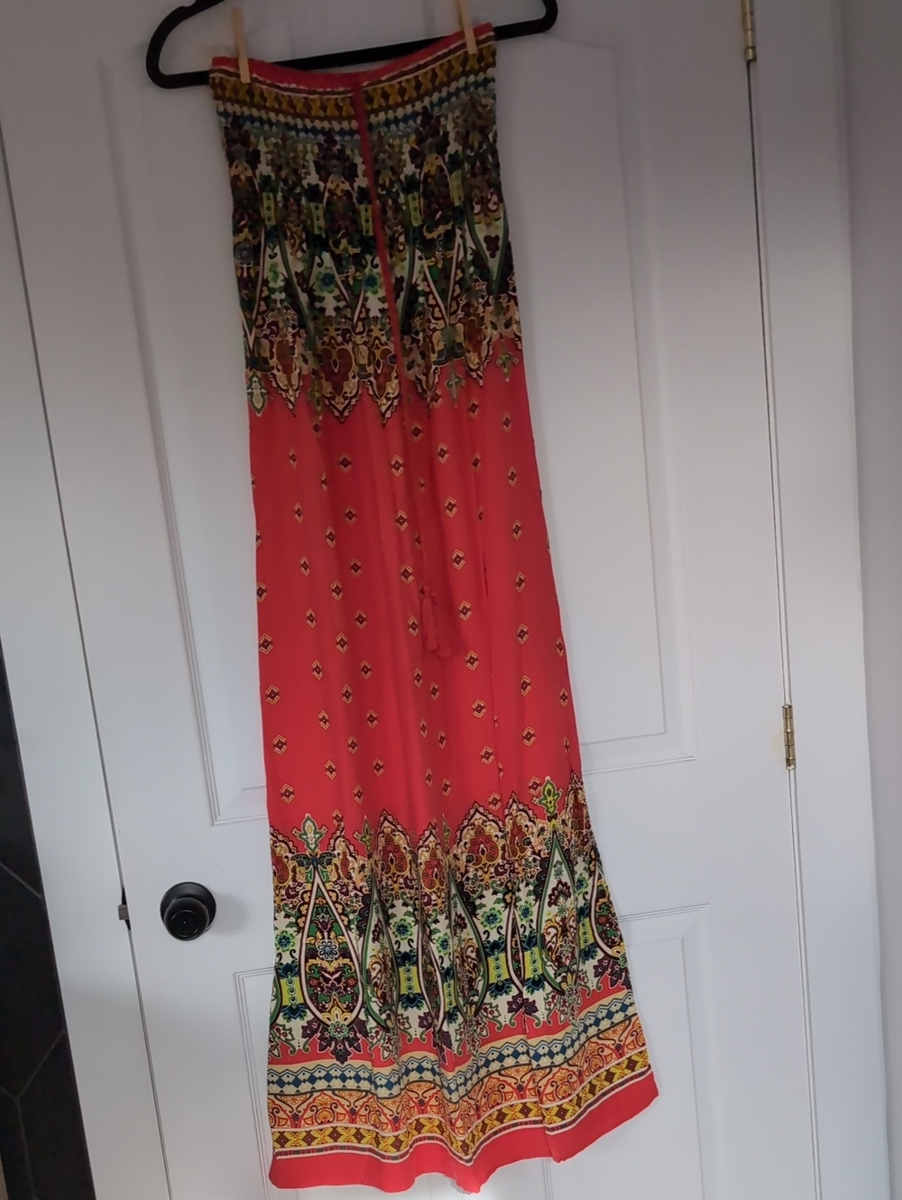 NWOT Boho Bright Red Strapless Smocked Maxi Dress / Skirt with Paisley Print